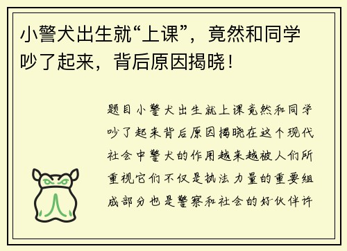 小警犬出生就“上课”，竟然和同学吵了起来，背后原因揭晓！