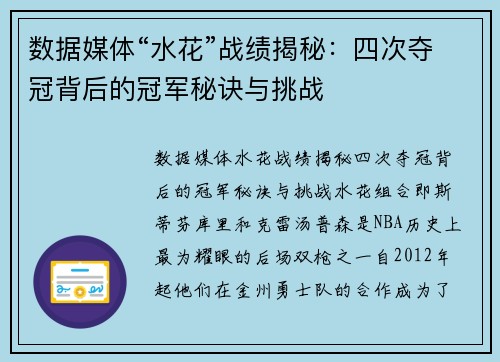 数据媒体“水花”战绩揭秘：四次夺冠背后的冠军秘诀与挑战