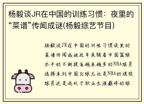 杨毅谈JR在中国的训练习惯：夜里的“菜谱”传闻成谜(杨毅综艺节目)